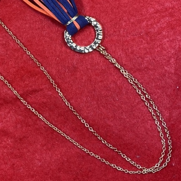 Fanfare Fashion Hammered Ring & Orange & Blue Suede Tassel Necklace - Picture 5 of 12